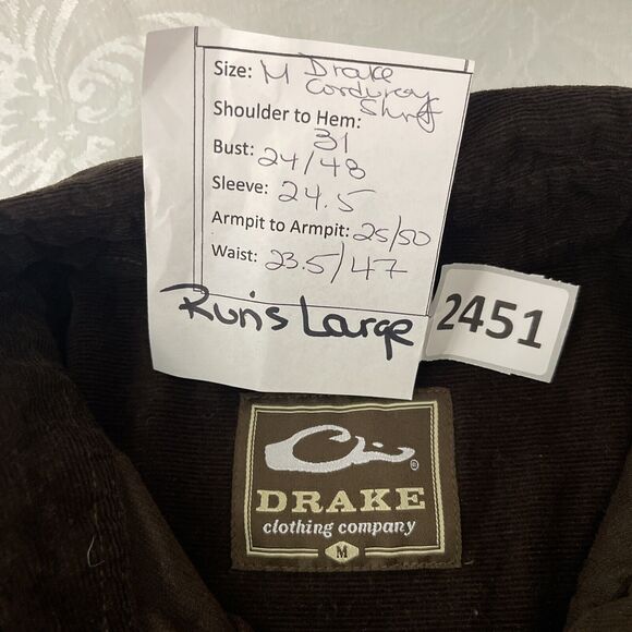 DRAKE Waterfowl Button-Down Shirt Long Sleeved Corduroy Mens M Relaxed Brown - Picture 5 of 8